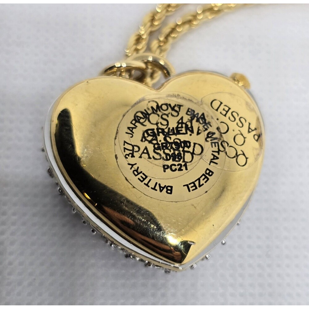 Women's GRUEN Crystal Encrusted Heart Shaped Pendant Watch Necklace 14 - Picture 4 of 4